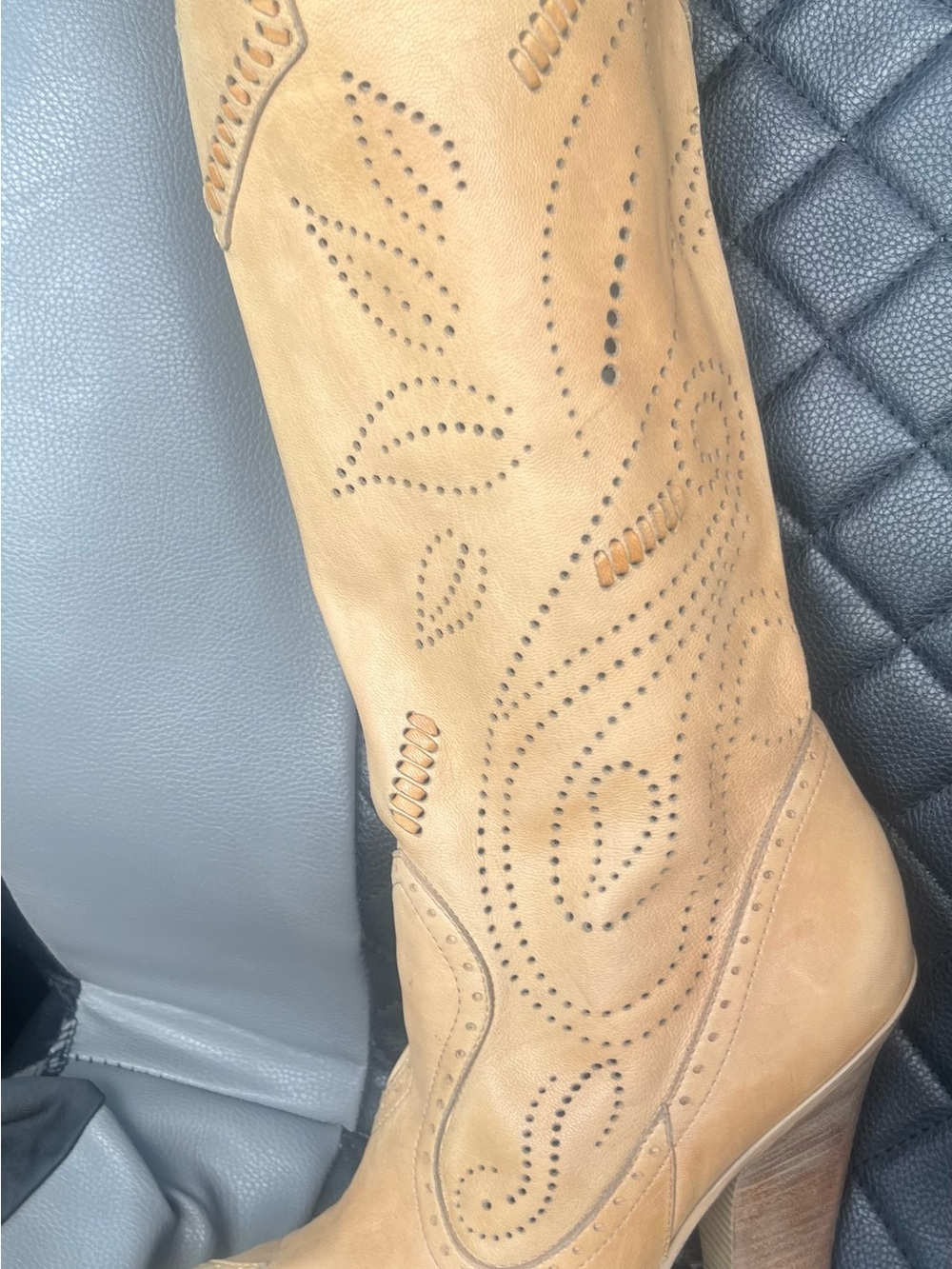 BCBG vintage Tan Perforated soft Leather Heeled Western Boot